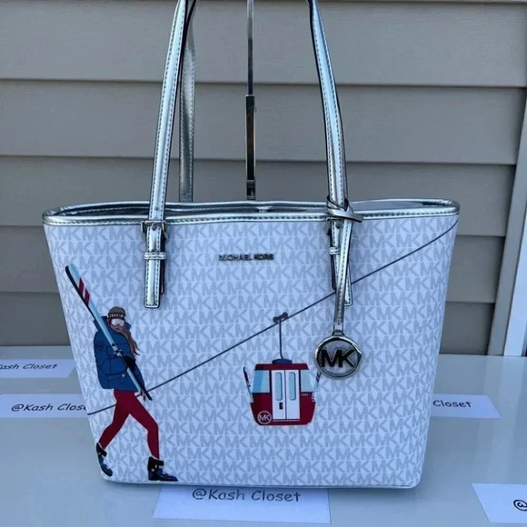 Michael Kors Handbags - Michael Kors MK Jet Set Girl MD Carryall Tote -Bright White Multi